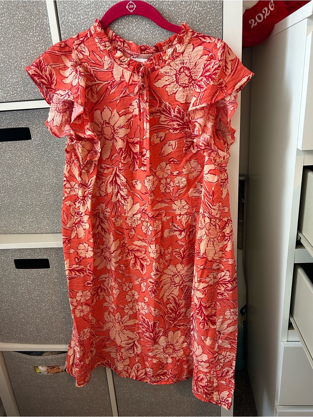 Women’s Coral Floral Ruffle Dress